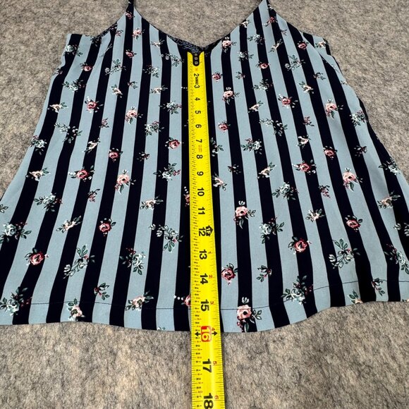 BHWM Reversible Cami Tank Top Blue Floral Stripe Size Small V Neck - Picture 9 of 10